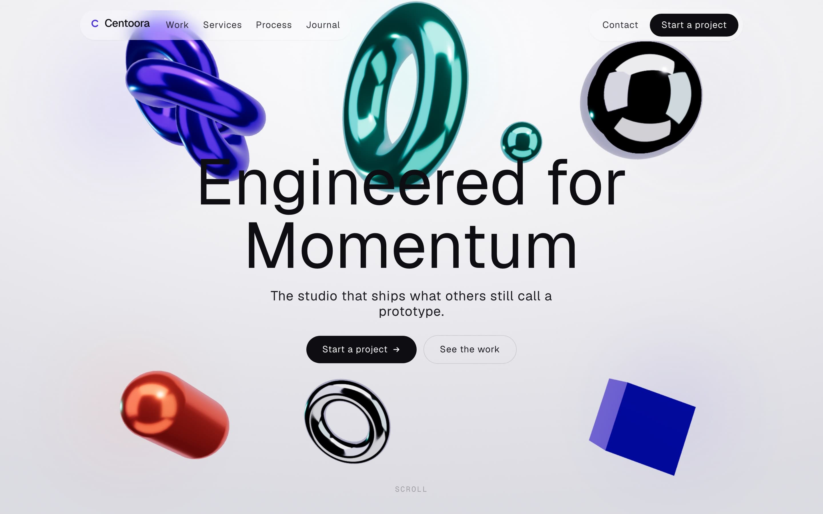 The Momentum home page: studio site in webgl