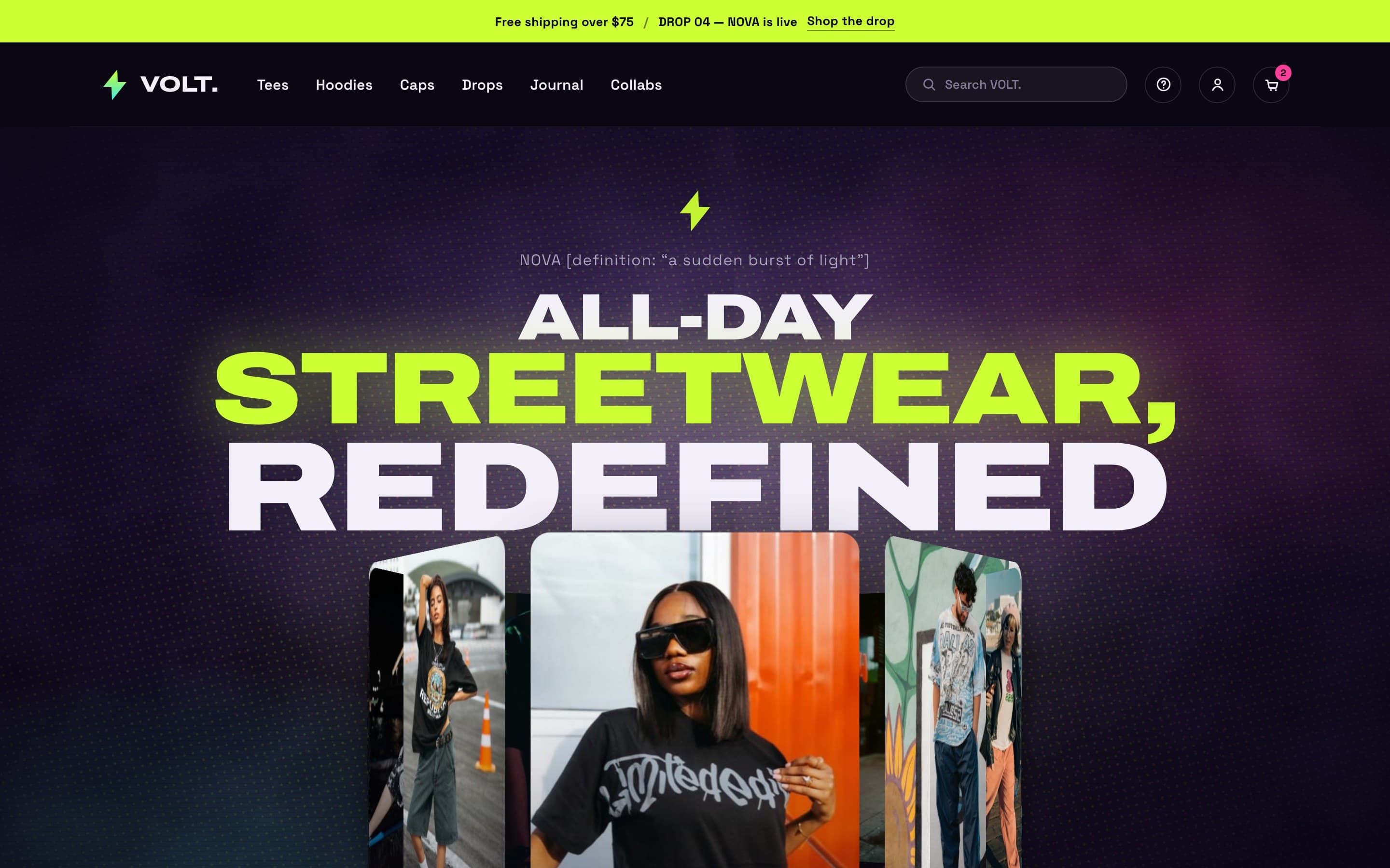 The Volt home page: product launch